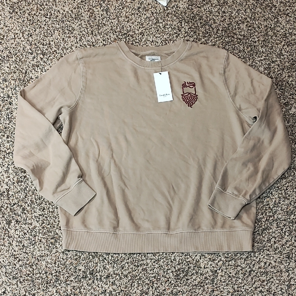 Goodfellow | Men's Tan Crew Neck Sweater with Embroidered Logo
